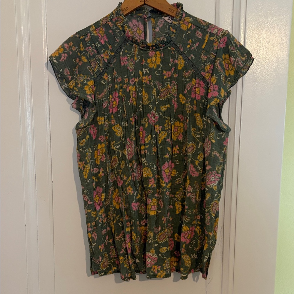 Nanette Lepore Floral Blouse - Green and Pink